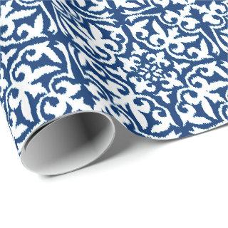 Ikat damask pattern - Cobalt Blue and White