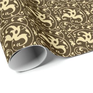 Ikat Floral Damask - Chocolate Brown and Tan