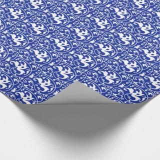 Ikat Floral Damask - Cobalt Blue and White