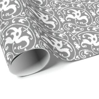 Ikat Floral Damask - Grey / Gray and White