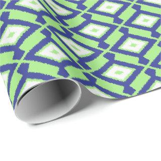 Ikat Pattern - Green, Indigo Blue and White