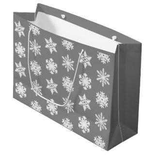 Ikat Snowflakes - Charcoal Grey and White Large Gift Bag