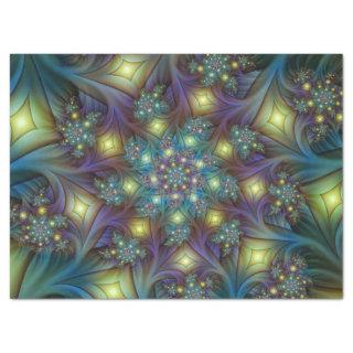 Illuminated Abstract Shiny Blue Purple Fractal Art Tissue Paper
