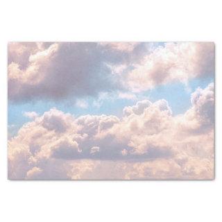Illuminated pink fluffy clouds in a blue sky tissue paper