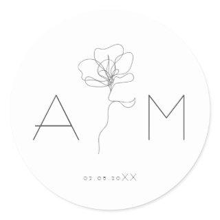 Illustrated hand drawn flower classic round sticker