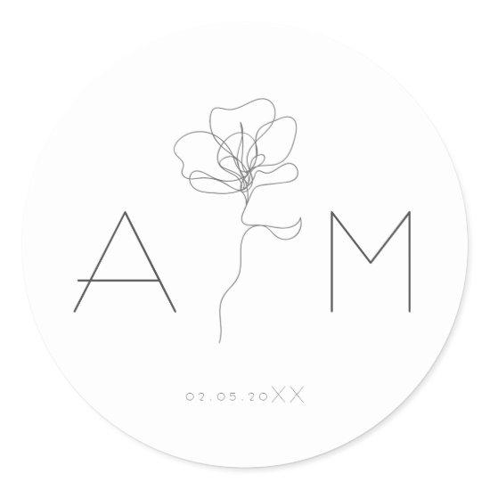 Illustrated hand drawn flower classic round sticker