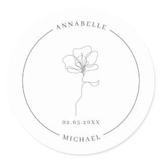 Illustrated hand drawn flower classic round sticker