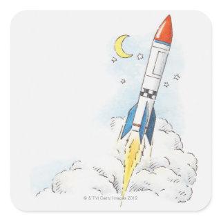 Illustration of a rocket taking off square sticker