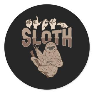 ILY Sloth ASL Hand Gesture Deaf Hearing Loss Aware Classic Round Sticker