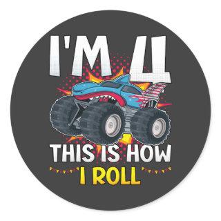 I'm 4 This is how I roll Monster Truck Classic Round Sticker