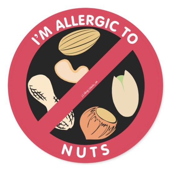 I'm Allergic To Nuts Food Allergy Symbol Kids Classic Round Sticker