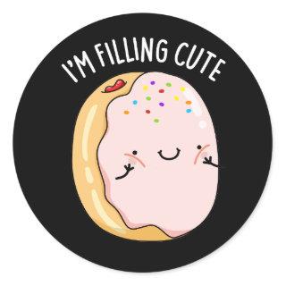 I'm Filling Cute Funny Jelly Donut Pun Dark BG Classic Round Sticker