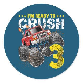 I'm Ready To Crush 3 Monster Truck 3rd Birthday Classic Round Sticker