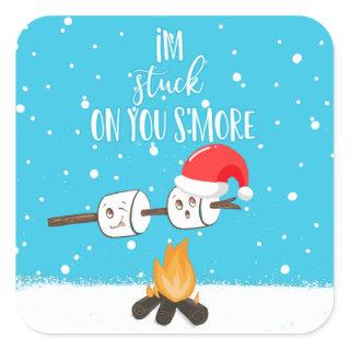 I'm stuck on your s'more funny joke christmas square sticker