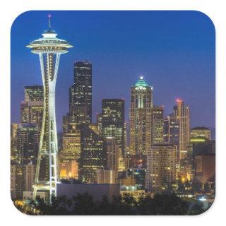 Image of Seattle Skyline in morning hours. Square Sticker