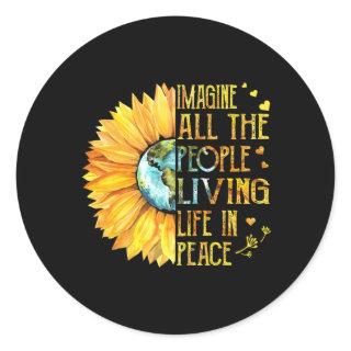 Imagines All The People Living Peace Classic Round Sticker