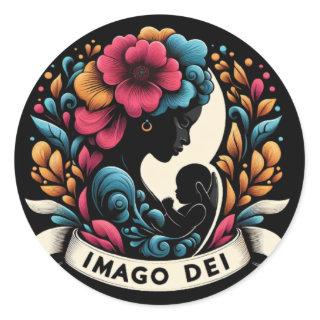 Imago Dei Image of God Baby in Womb Black  Classic Round Sticker