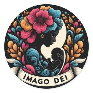 Imago Dei Image of God Baby in Womb Black  Classic Round Sticker