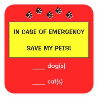 In Case of Emergency Alert Rescue Pets Stickers