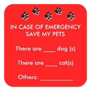 In Case of Emergency Rescue Pets Sticker