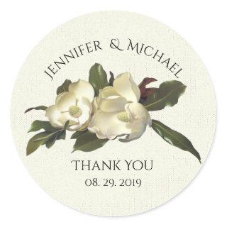 In Love - Vintage Magnolia Flower Custom Wedding Classic Round Sticker