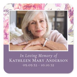 In Loving Memory Peony Photo Sympathy Square Sticker