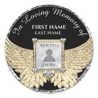 In Loving Memory Photo Memorial Diamond Look Classic Round Sticker