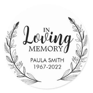 In Memory Of.  Funeral Gift In loving memory. Classic Round Sticker