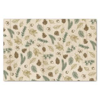 in the woods rustic leaves twigs pinecones pattern tissue paper