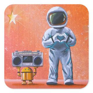 In Your Eyes - Astronaut & Boombox Robot Square Sticker