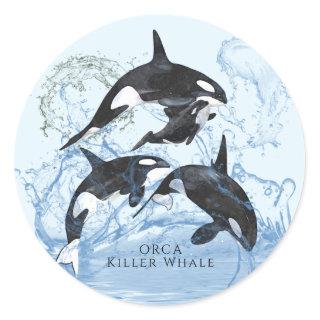 Incredible Black and White Watercolor Orcas Classic Round Sticker