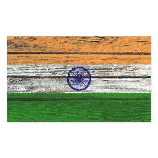 Indian Flag with Rough Wood Grain Effect Rectangular Sticker