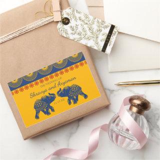 Indian Themed Elephants in Royal Blue Wedding  Rectangular Sticker