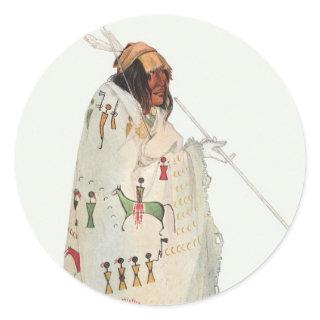 Indian Warrior with Pipe Portrait by Karl Bodmer Classic Round Sticker