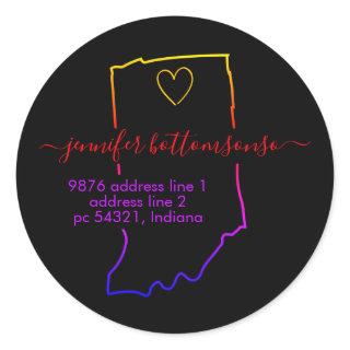 Indiana Usa State return address Signature rainbow Classic Round Sticker