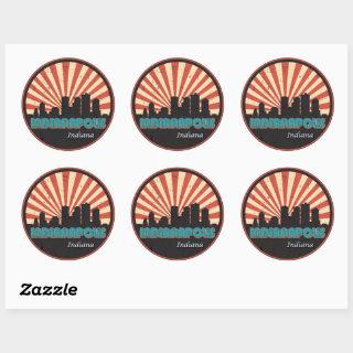 Indianapolis Indiana State Skyline Retro 80s Classic Round Sticker