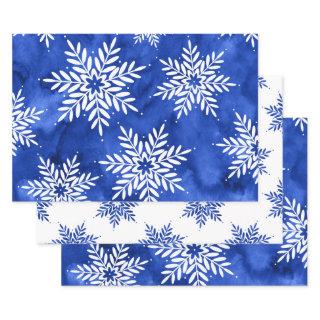 Indigo Blue Abstract Watercolor Snowflakes    Sheets