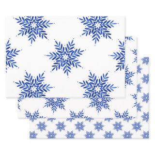 Indigo Blue Watercolor Snowflake Pattern    Sheets