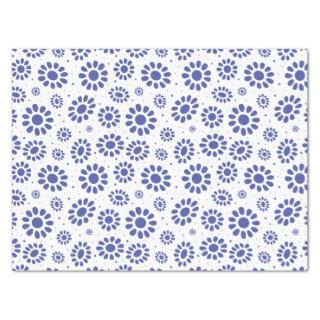 Indigo Blue White Daisy Flower Pattern Tissue Paper