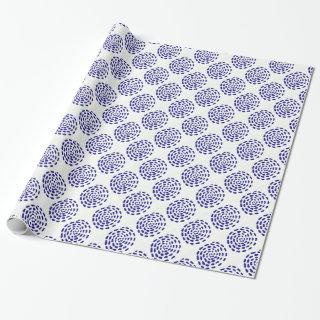 Indigo dark blue striped circle pattern on white