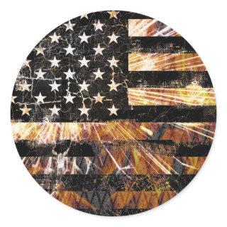 Industrial Construction Flag Sparks Classic Round Sticker