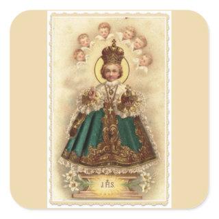 Infant Jesus of Prague with Cherub Angels Square Sticker