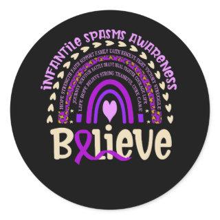Infantile Spasms Awareness Believe Boho Rainbow Ho Classic Round Sticker