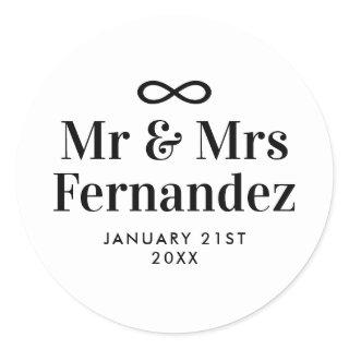 Infinity symbol mr and mrs wedding thank you classic round sticker
