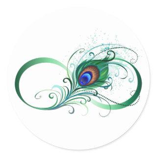 Infinity Symbol with Peacock Feather Classic Round Sticker