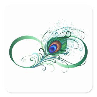 Infinity Symbol with Peacock Feather Square Sticker