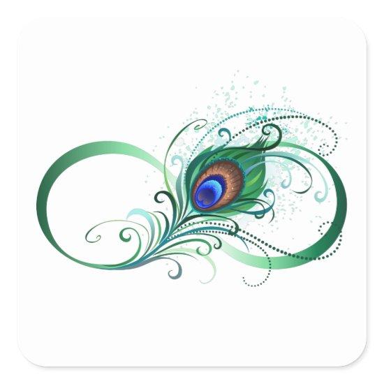 Infinity Symbol with Peacock Feather Square Sticker