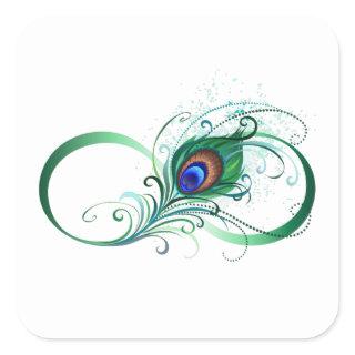 Infinity Symbol with Peacock Feather Square Sticker