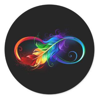 Infinity Symbol with Rainbow Feather Classic Round Sticker