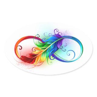 Infinity Symbol with Rainbow Feather Oval Sticker